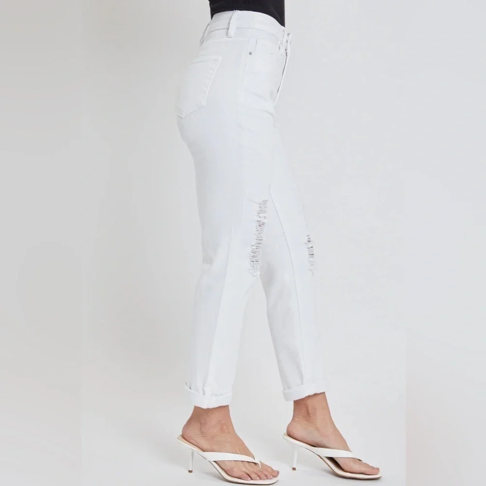 NEW YMI white distressed Mom Jean